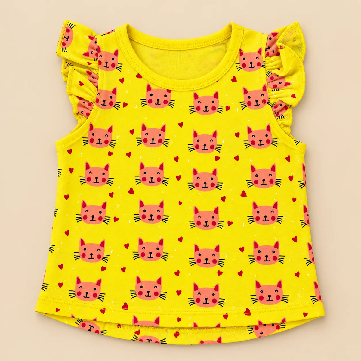 Cat Hearts | ZB yellow ruffle top and shorts baby set, alternate view 6