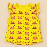 Cat Hearts | ZB yellow ruffle top and shorts baby set, alternate view 6