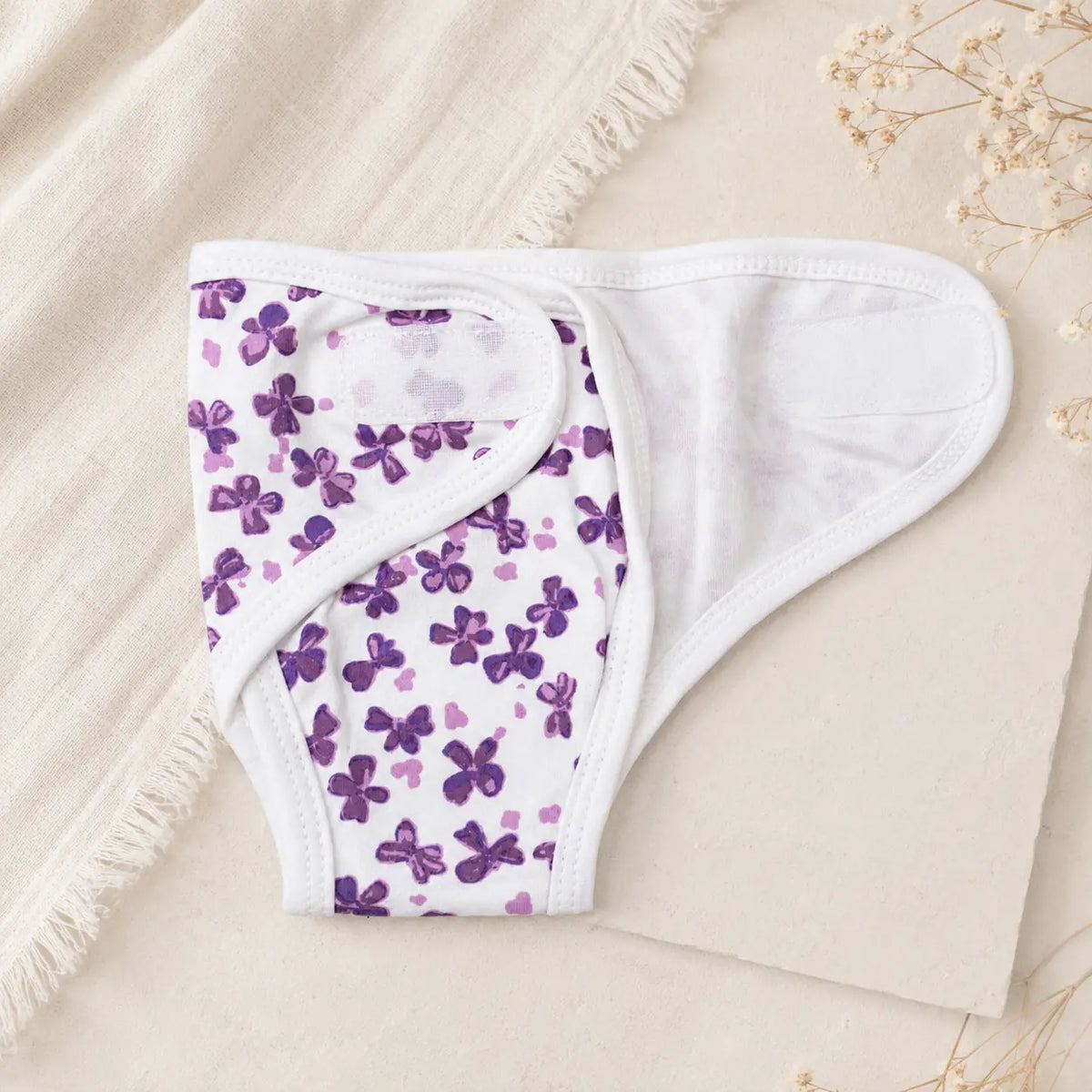 White Cute Flower Print – Preemie / NICU Diaper Cover – View 2