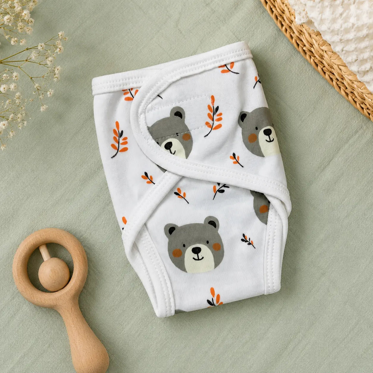 White Teddy Bear Print – Preemie / NICU Diaper Cover – View 4