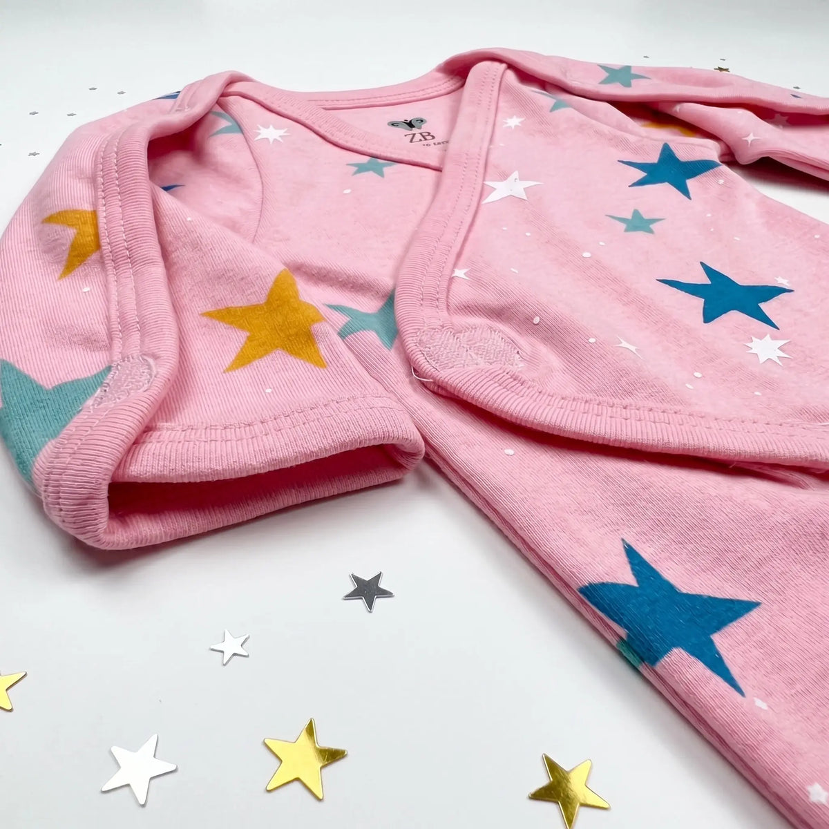 Pink Star Print – Preemie / NICU Full Body Suit – View 3