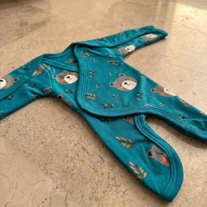 Teal Teddy Bear Print – Preemie / NICU Full Body Suit – View 4