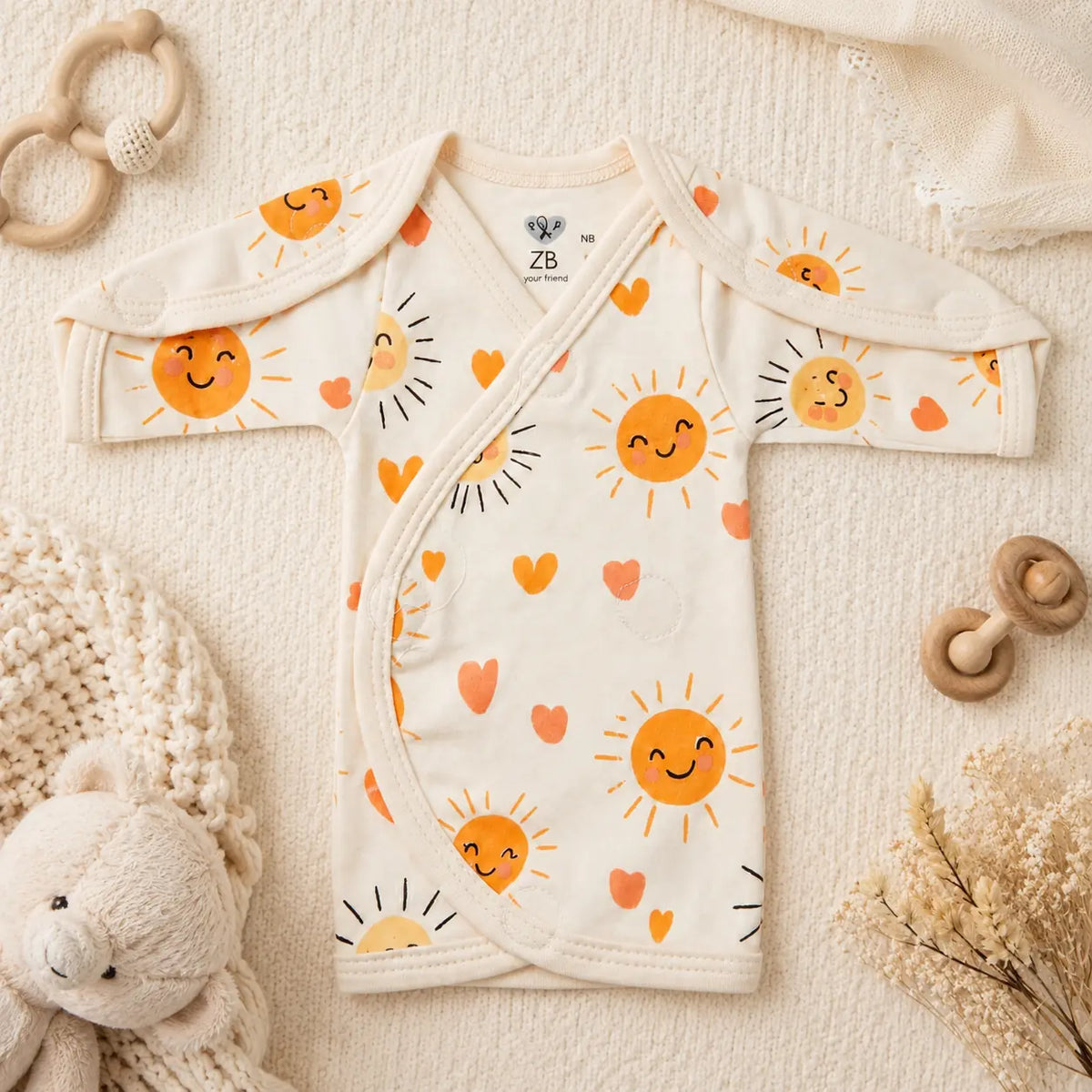 White Sun Print – Preemie / NICU Full Sleeves Shirt – View 4