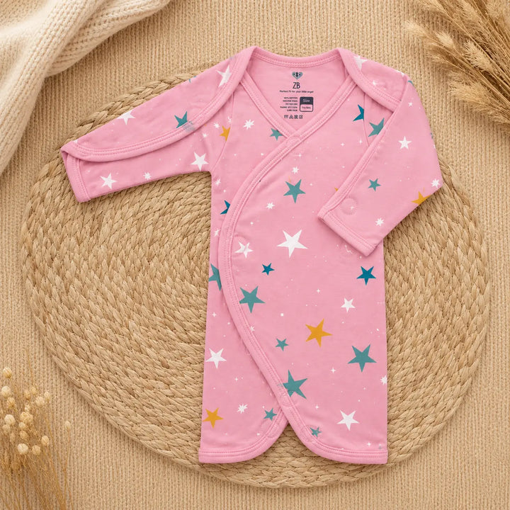 Pink Star Print – Preemie / NICU Half Body Suit – View 2