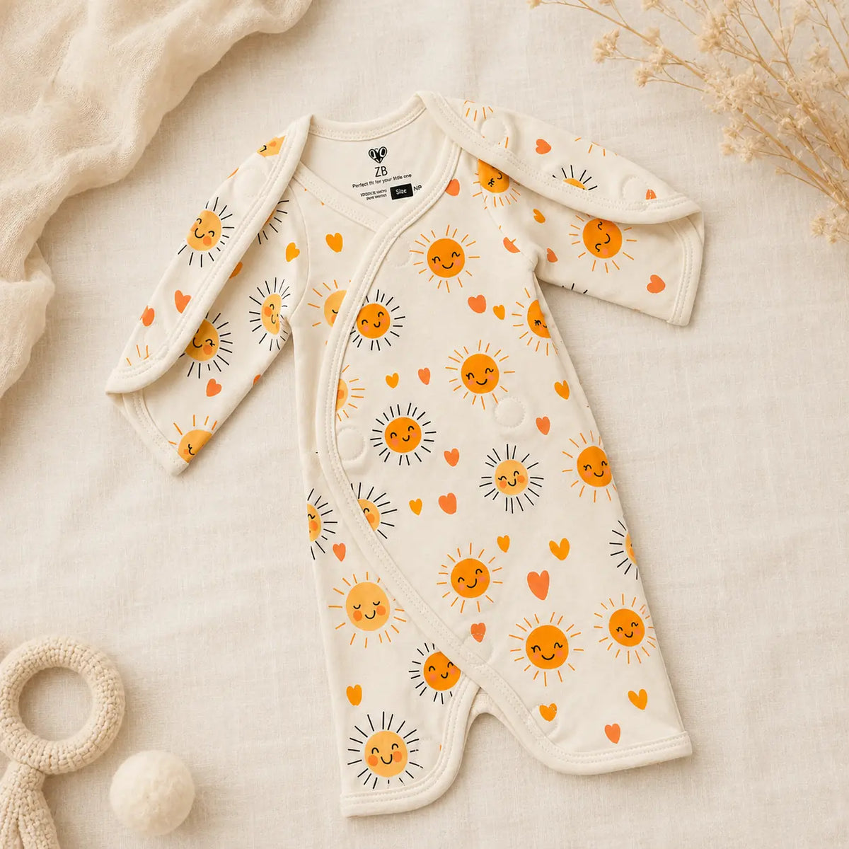 White Sun Print – Preemie / NICU Half Body Suit – View 3