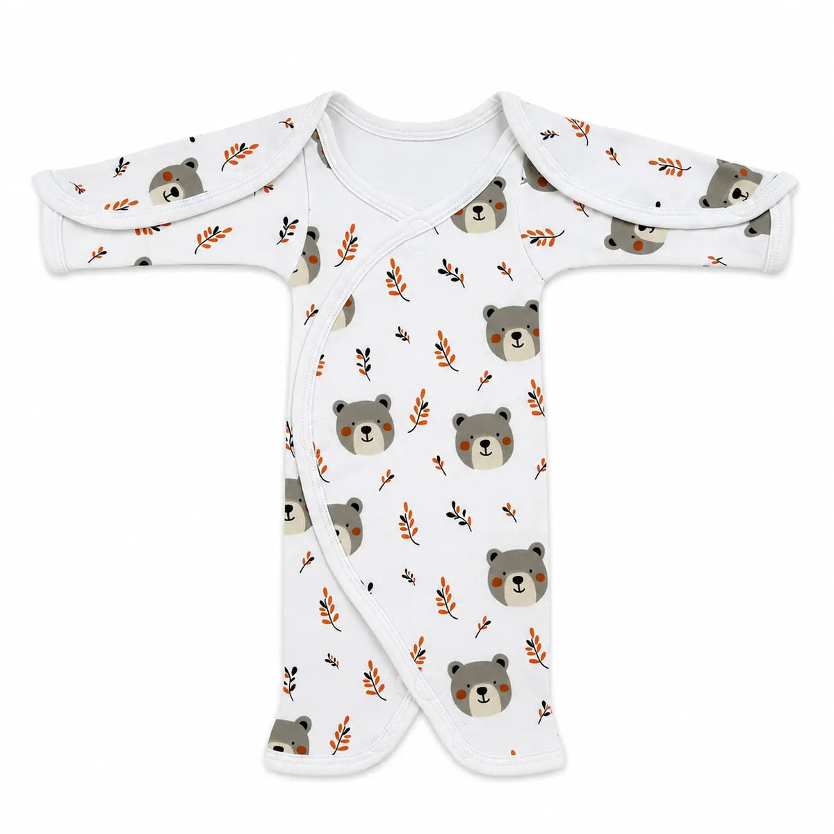 White Teddy Bear Print – Preemie / NICU Half Body Suit – View 1