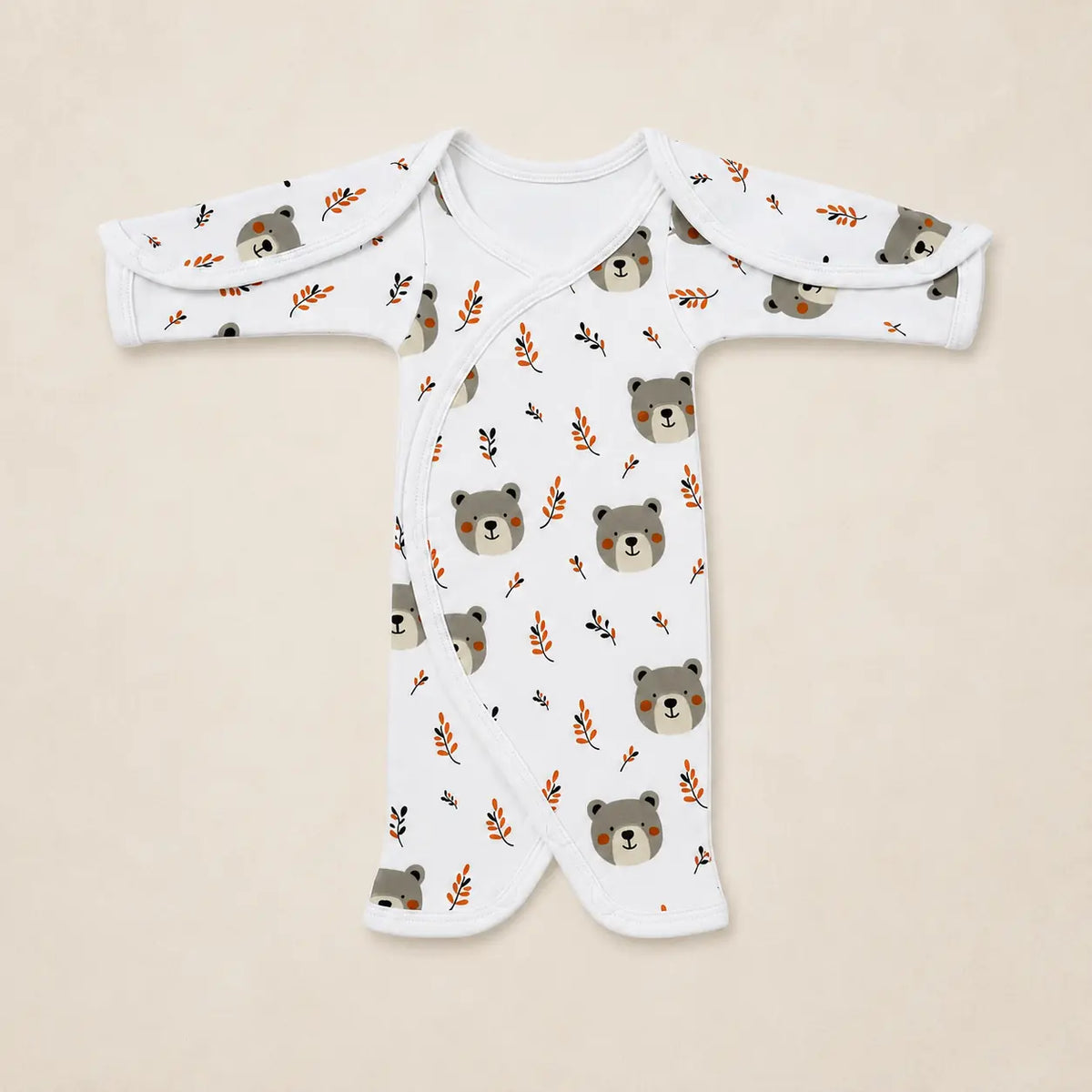 White Teddy Bear Print – Preemie / NICU Half Body Suit – View 2