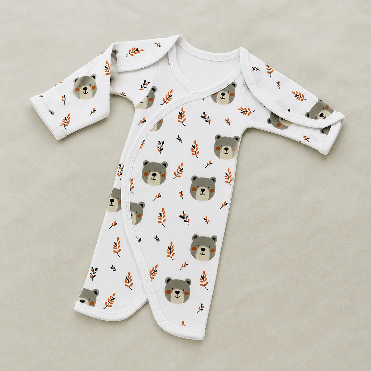 White Teddy Bear Print – Preemie / NICU Half Body Suit – View 4