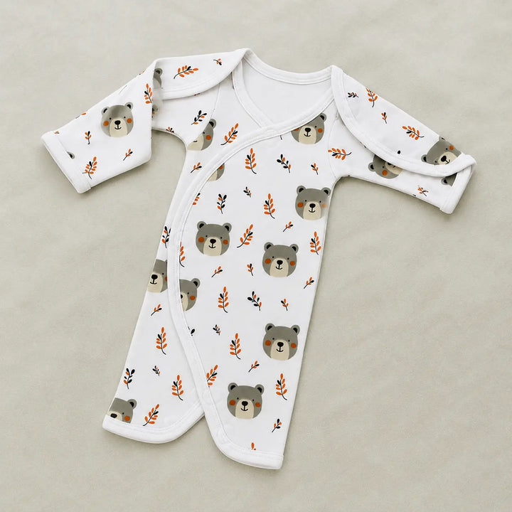 White Teddy Bear Print – Preemie / NICU Half Body Suit – View 4
