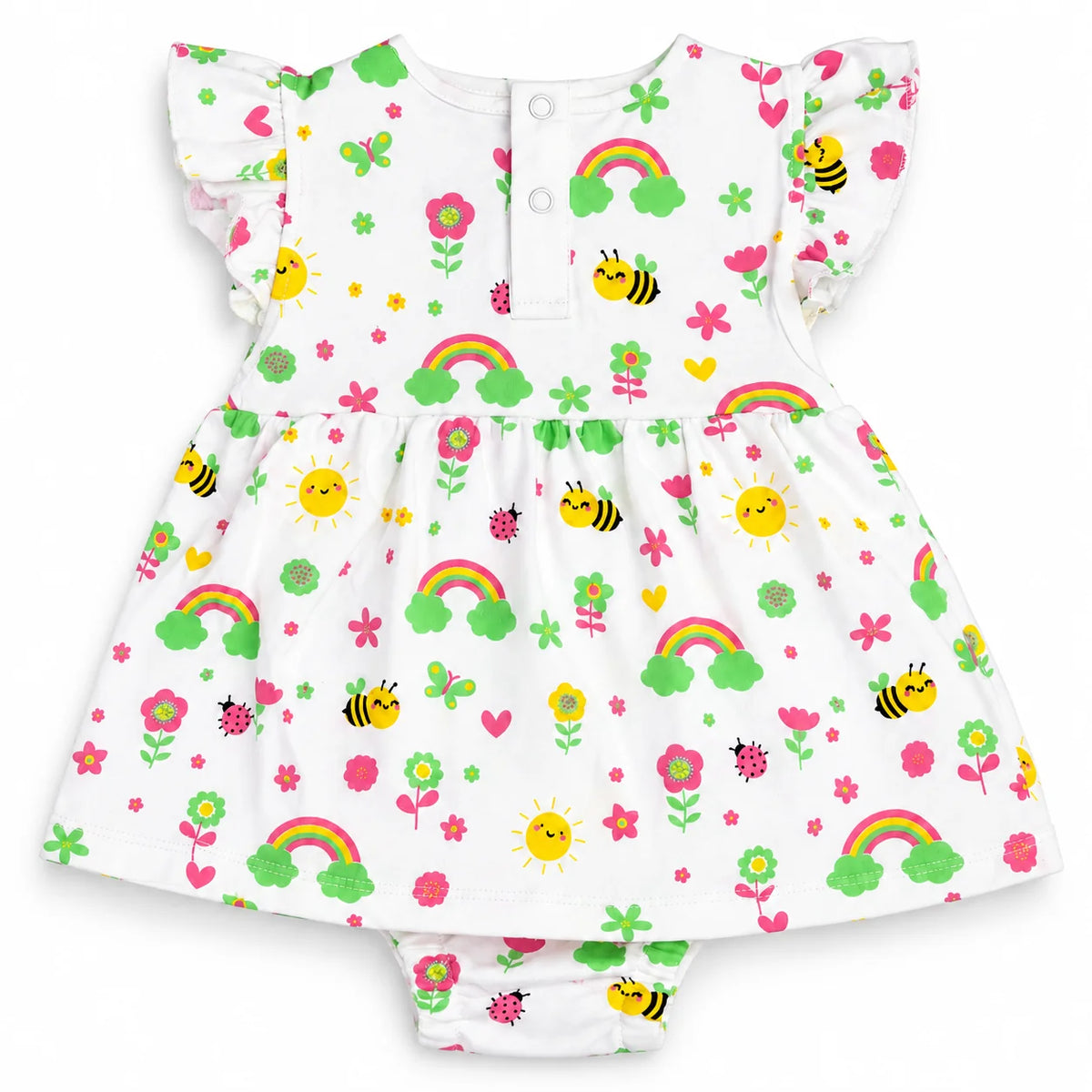 Happy Bee | ZB printed baby frock romper, full product view