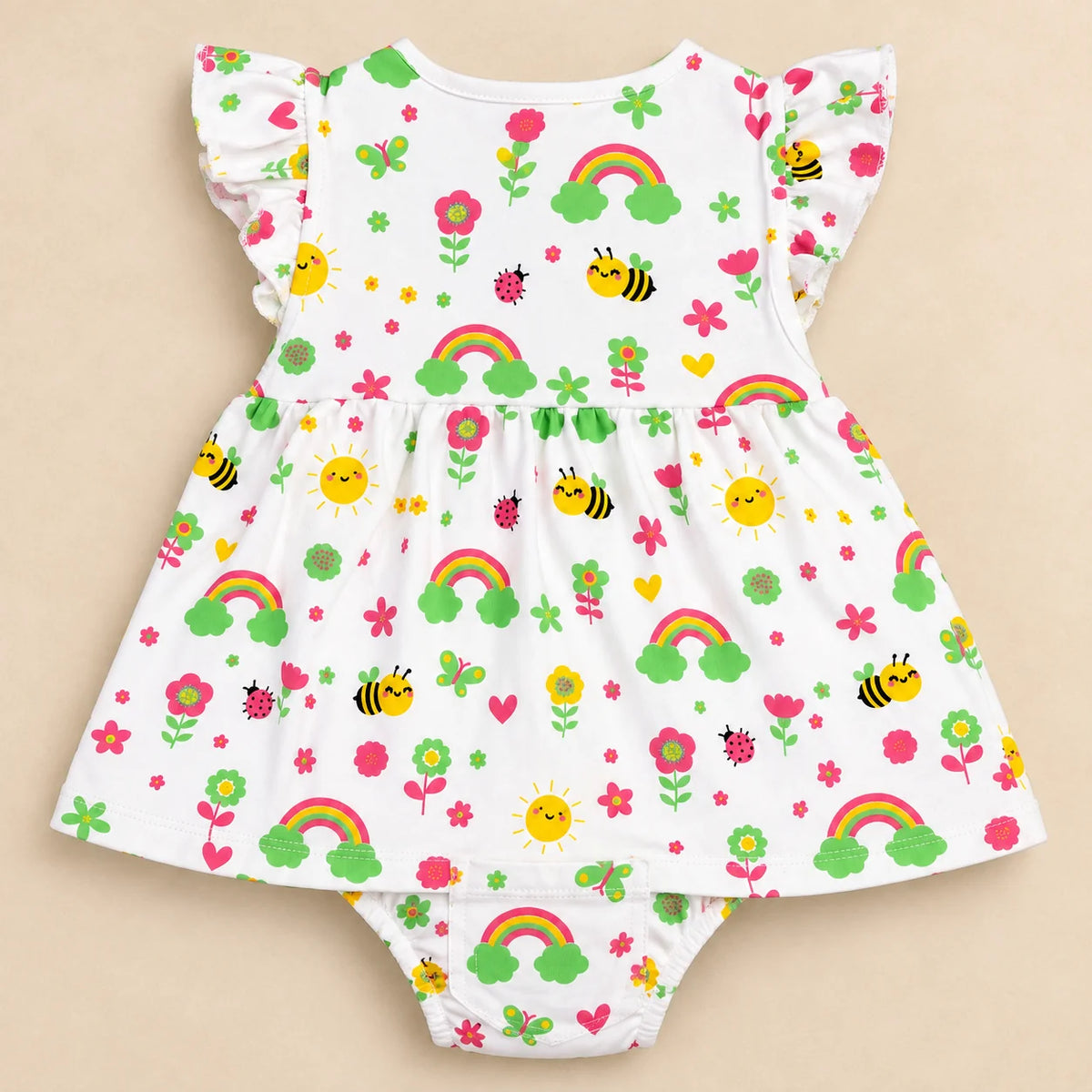 Happy Bee | ZB printed baby frock romper, alternate view 1