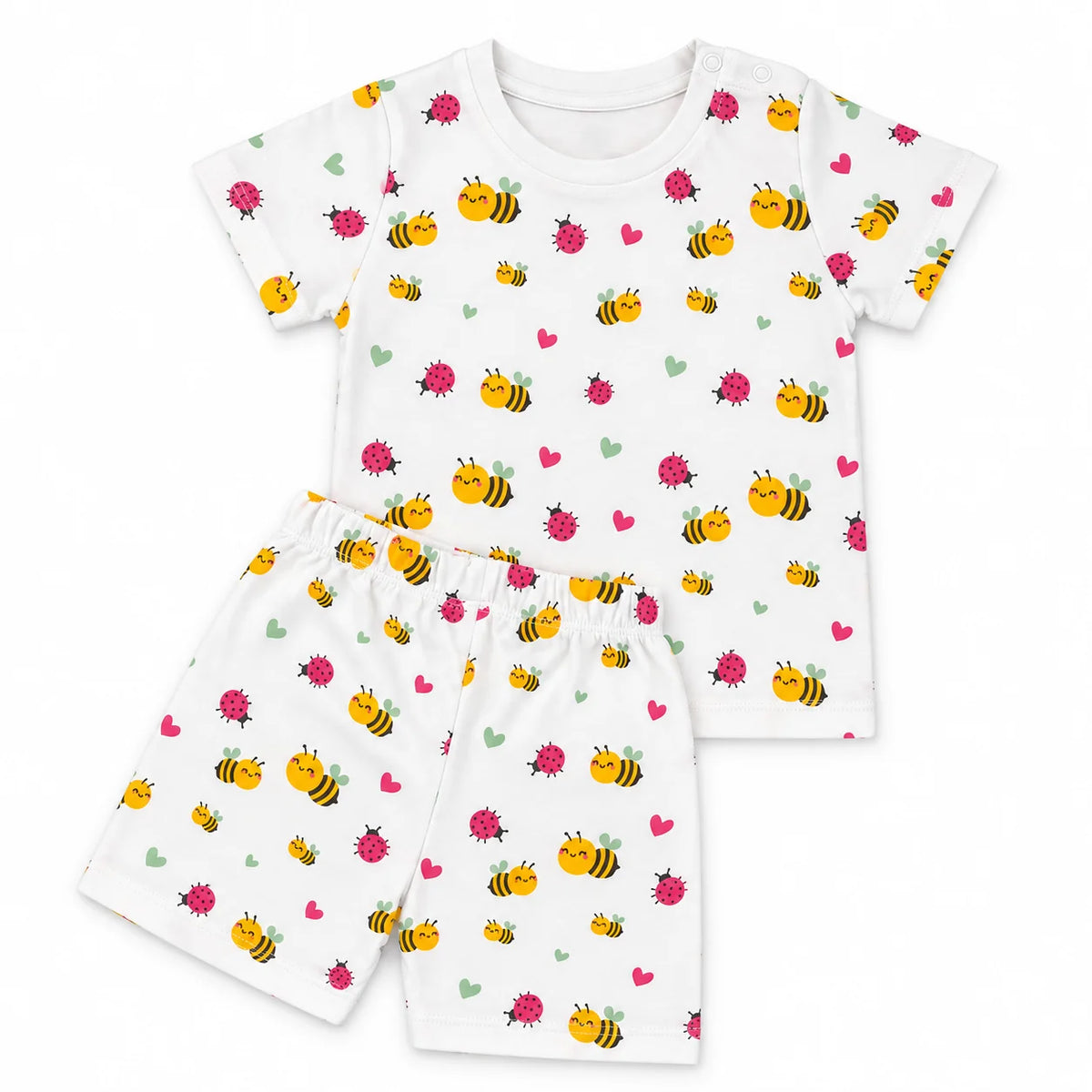 Ladybug and Bee | ZB ladybug and bee-print top and shorts baby set, full outfit view