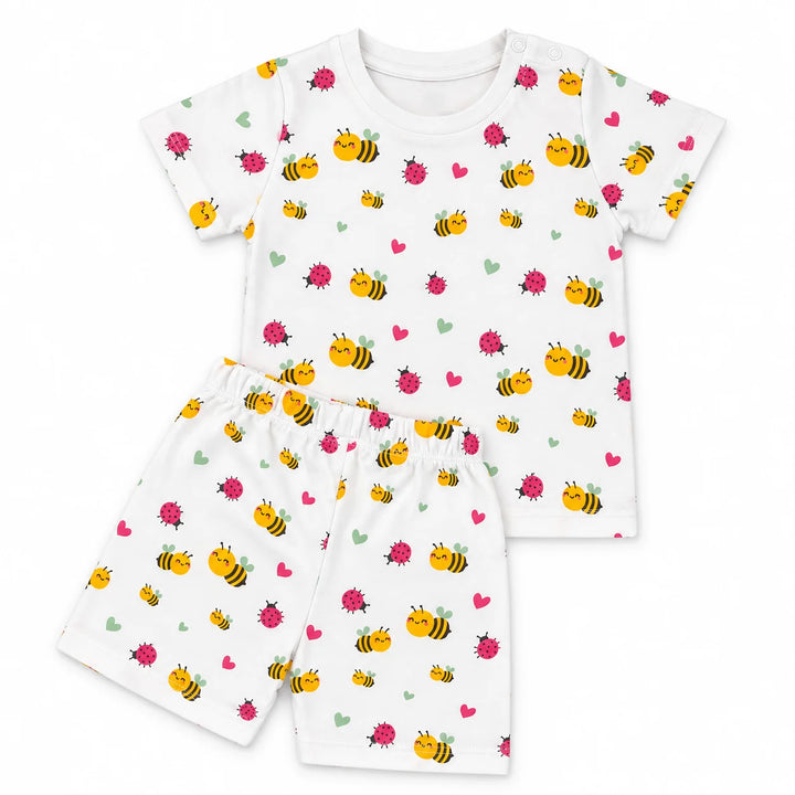 Ladybug and Bee | ZB ladybug and bee-print top and shorts baby set, full outfit view