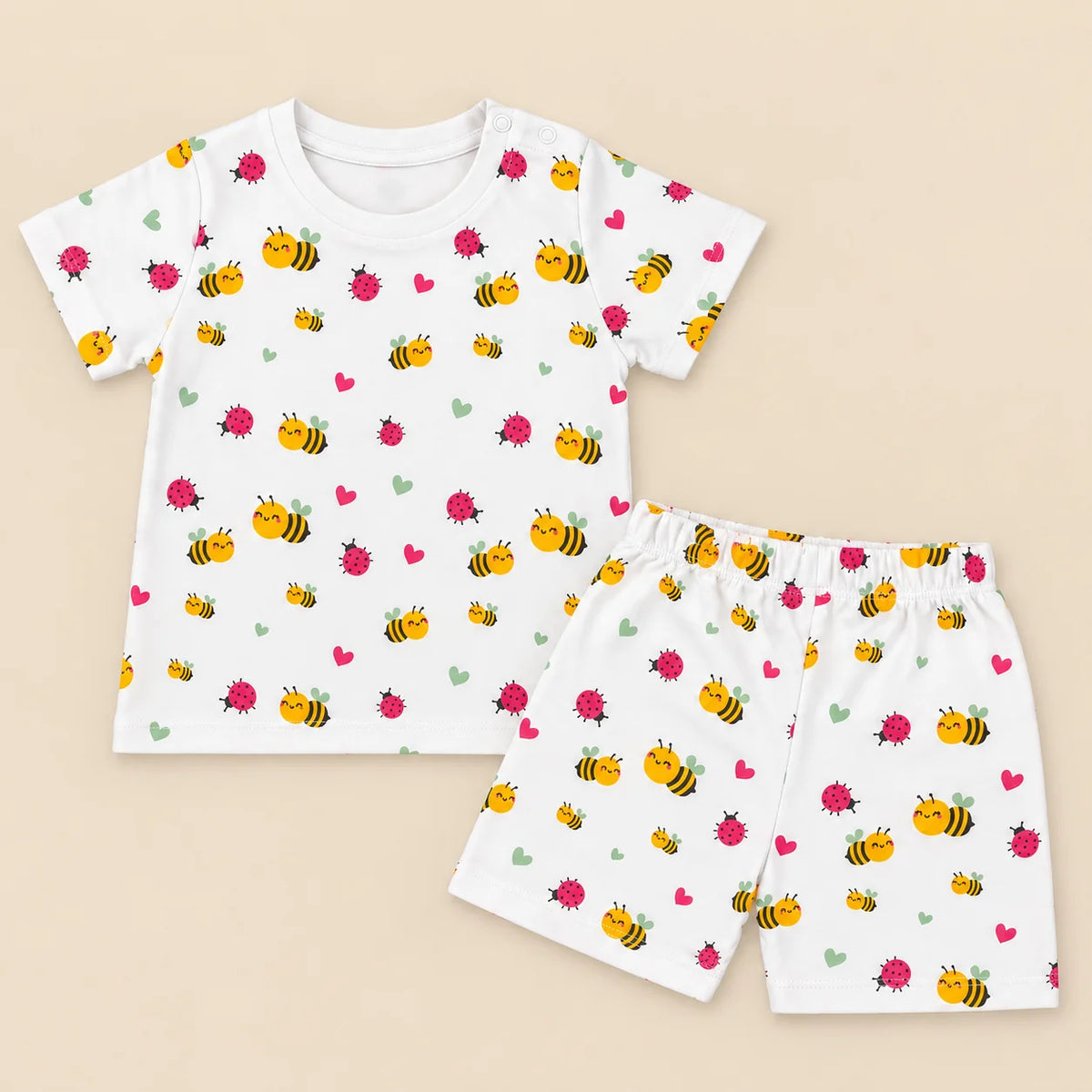 Ladybug and Bee | ZB ladybug and bee-print top and shorts baby set, alternate view 1