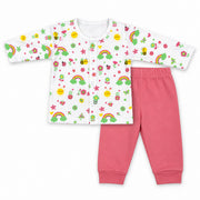 Little Bee | ZB printed long-sleeve top and pink trousers baby set, full product view