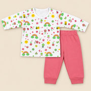 Little Bee | ZB printed long-sleeve top and pink trousers baby set, alternate view 1
