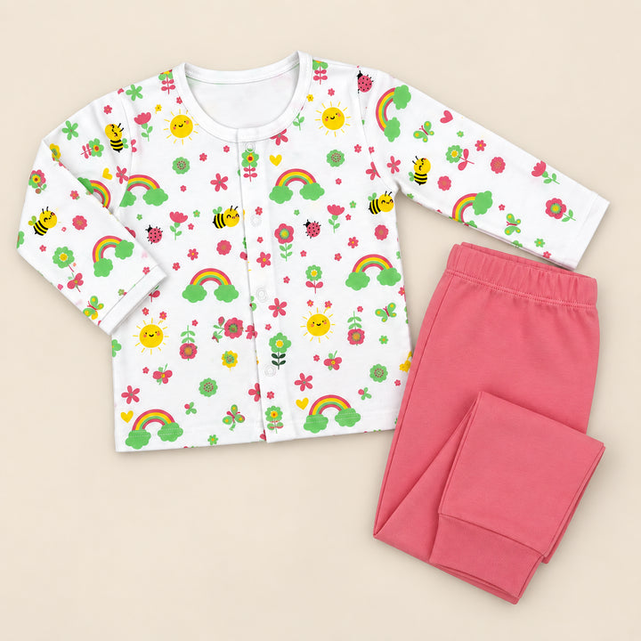 Little Bee | ZB printed long-sleeve top and pink trousers baby set, alternate view 2