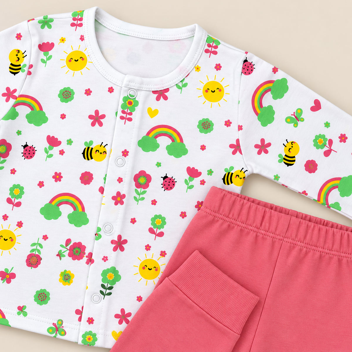 Little Bee | ZB printed long-sleeve top and pink trousers baby set, alternate view 5