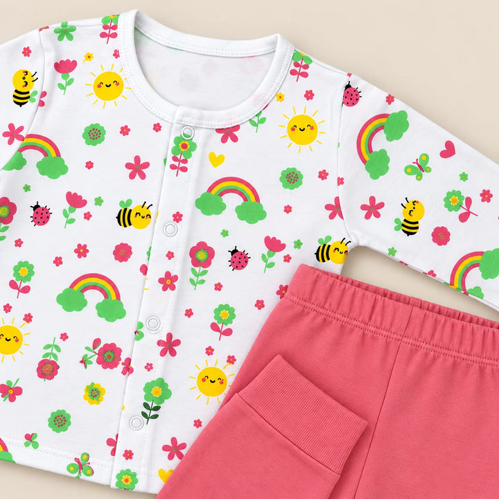 Little Bee | ZB printed long-sleeve top and pink trousers baby set, alternate view 5