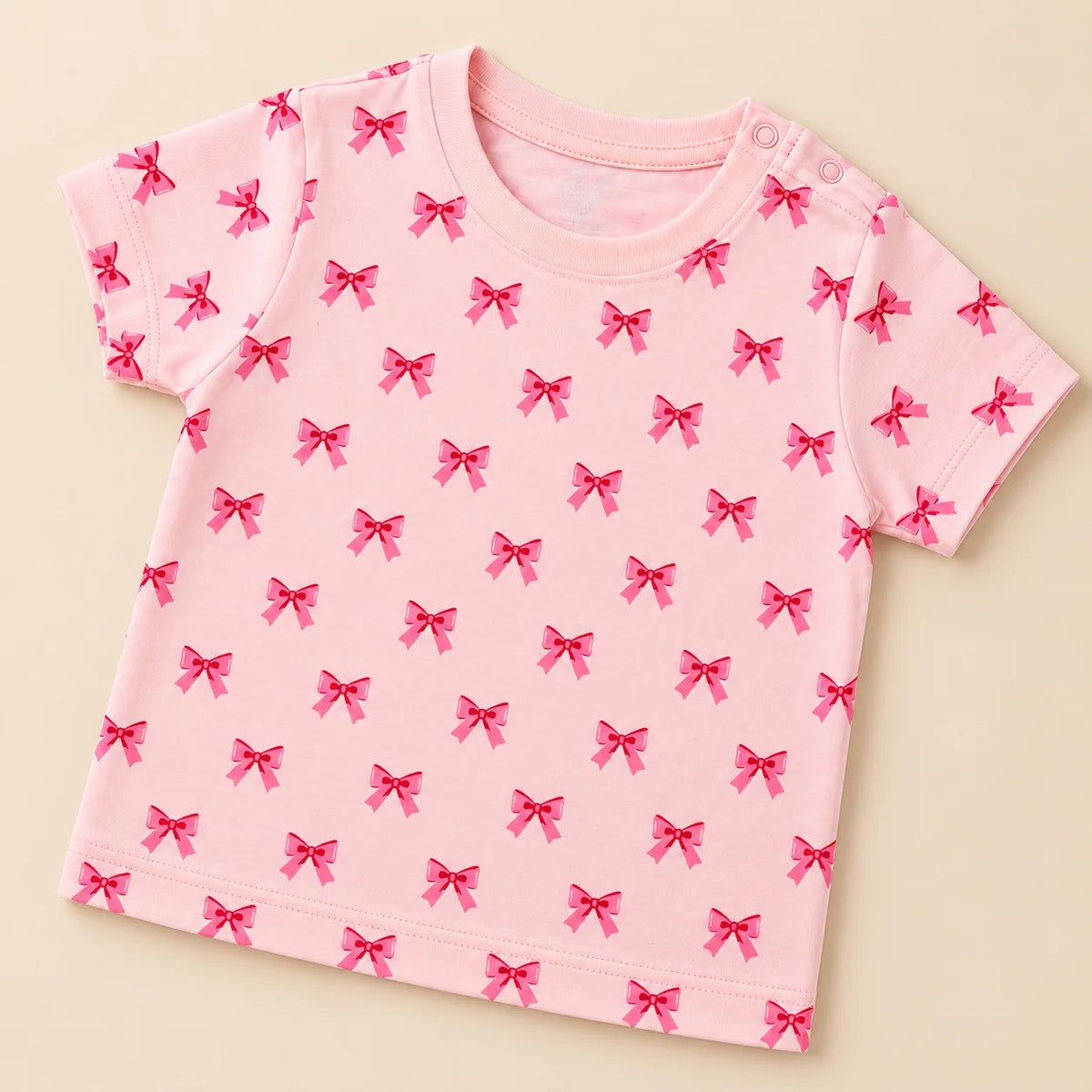 Little Bow | ZB pink bow-print top and shorts baby set, alternate view 3