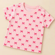 Little Bow | ZB pink bow-print top and shorts baby set, alternate view 3