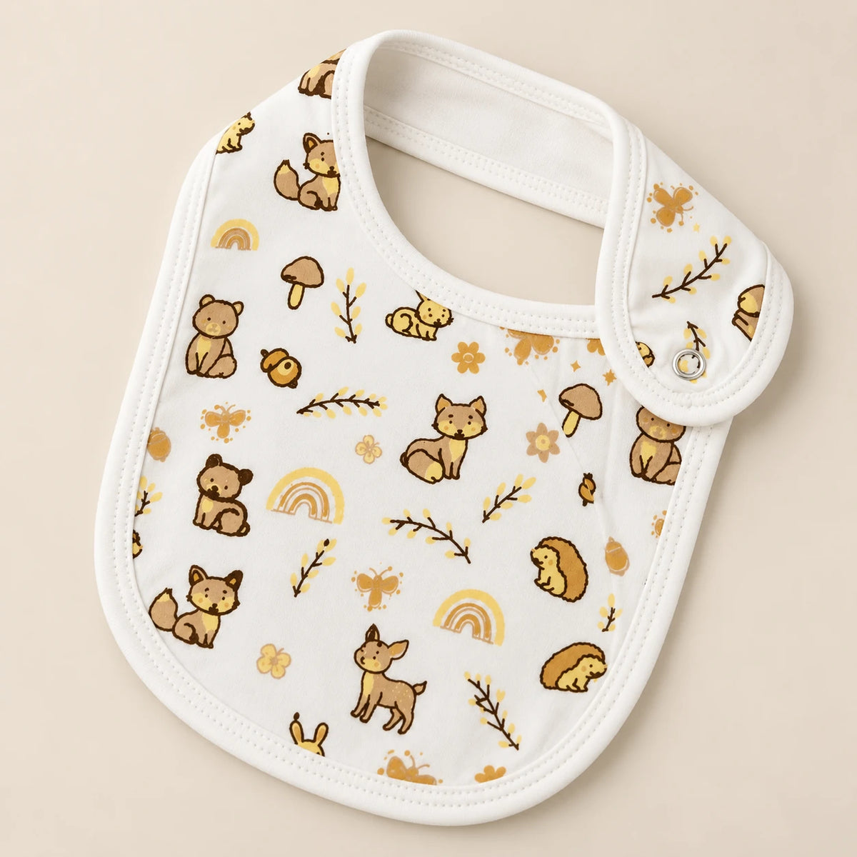 Little Pals | ZB woodland-print baby bib, angled view