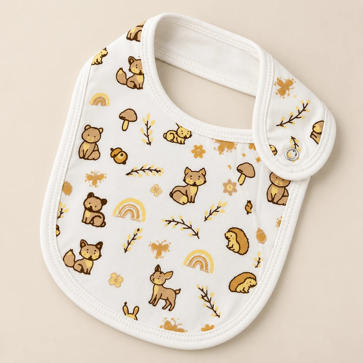 Little Pals | ZB woodland-print baby bib, angled view