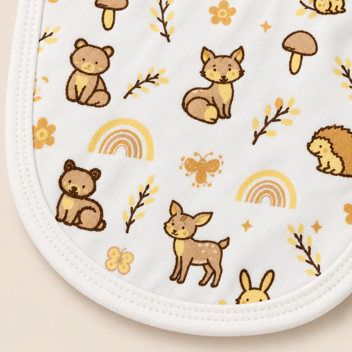 Little Pals | ZB woodland-print baby bib, woodland print detail