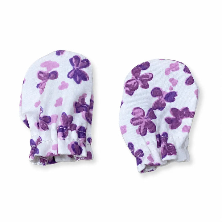 White Cute Flower Print – Preemie / NICU Mittens – View 1