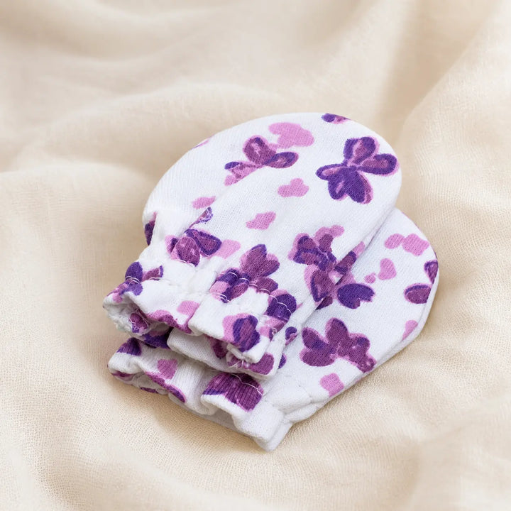 White Cute Flower Print – Preemie / NICU Mittens – View 3