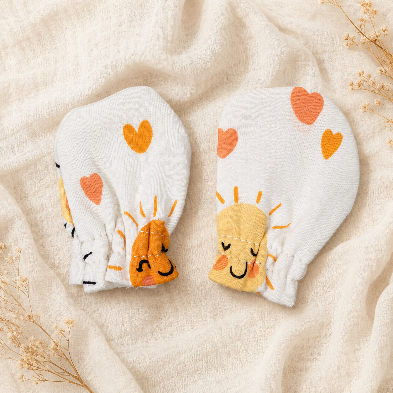 White Sun Print – Preemie / NICU Mittens – Updated Accessories View 3