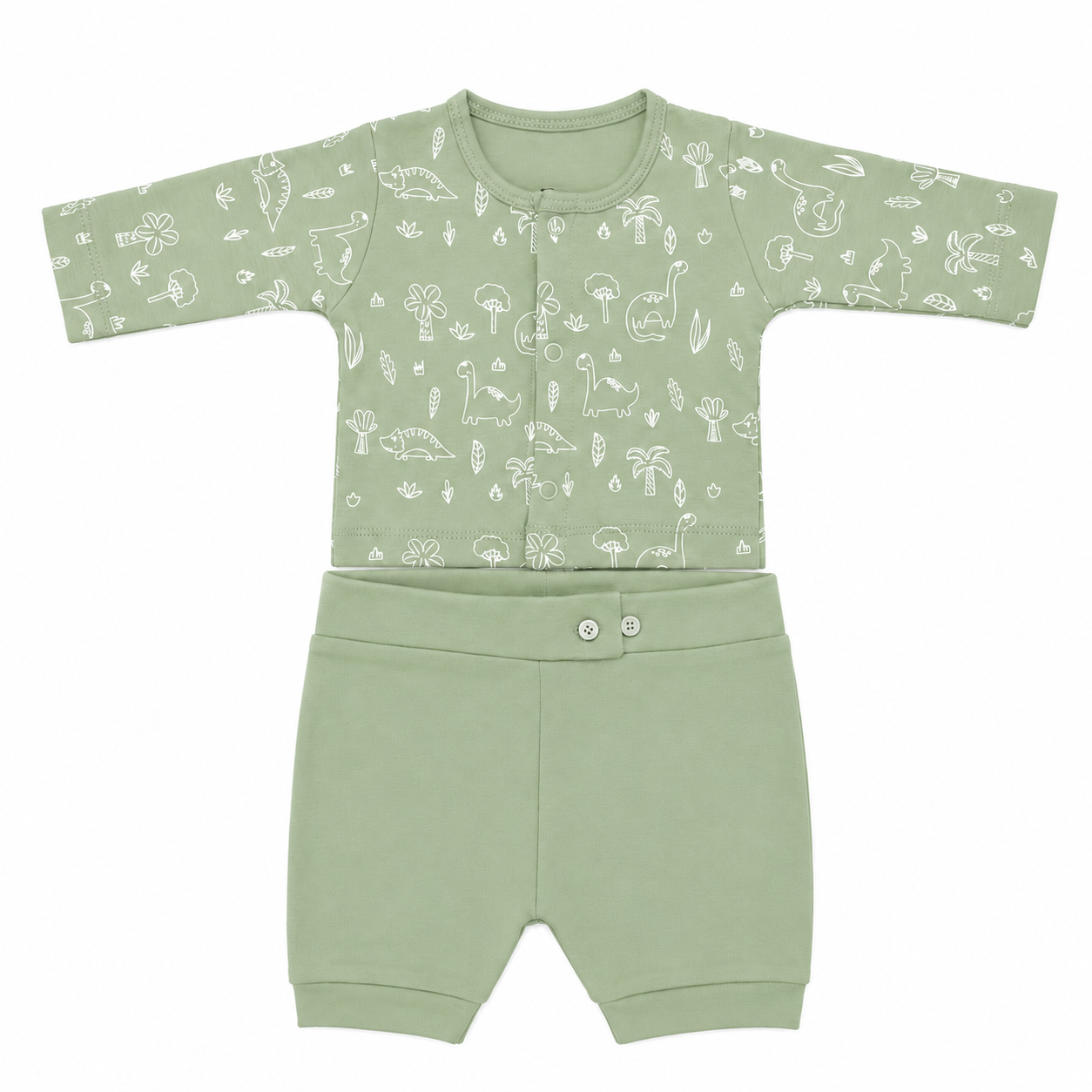 Little Dino | ZB preemie NICU 2 piece set green cotton top and shorts