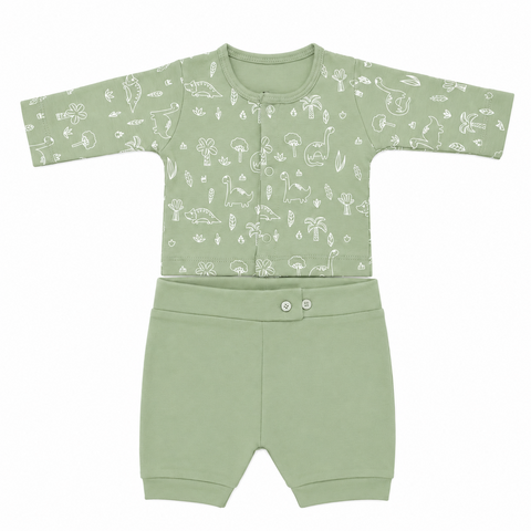 Little Dino | ZB preemie NICU 2 piece set green cotton top and shorts