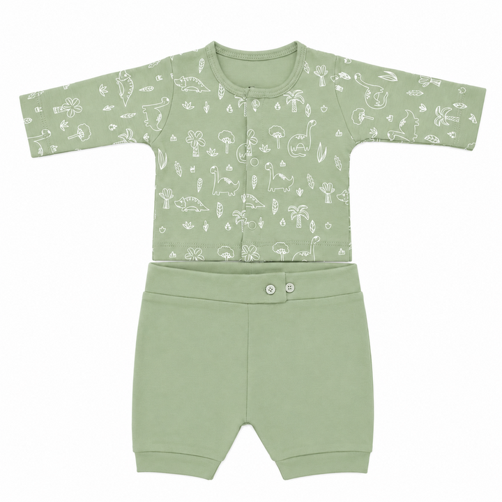 Little Dino | ZB preemie NICU 2 piece set green cotton top and shorts