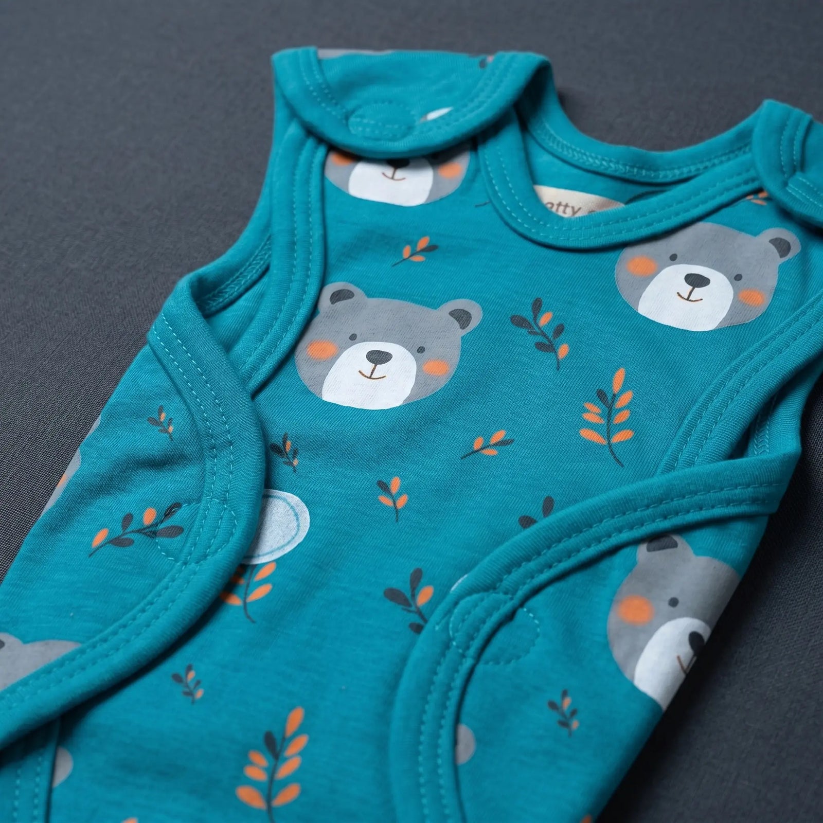 Teal Teddy Bear Print – Preemie / NICU Romper – View 2