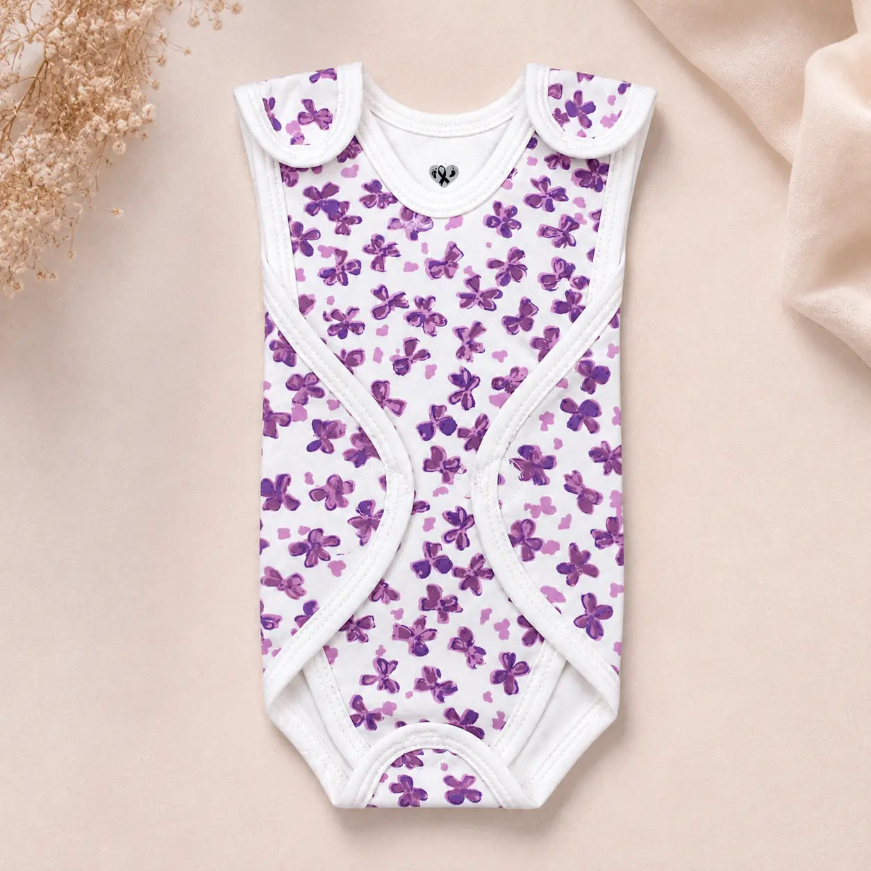 White Cute Flower Print – Preemie / NICU Romper – View 2