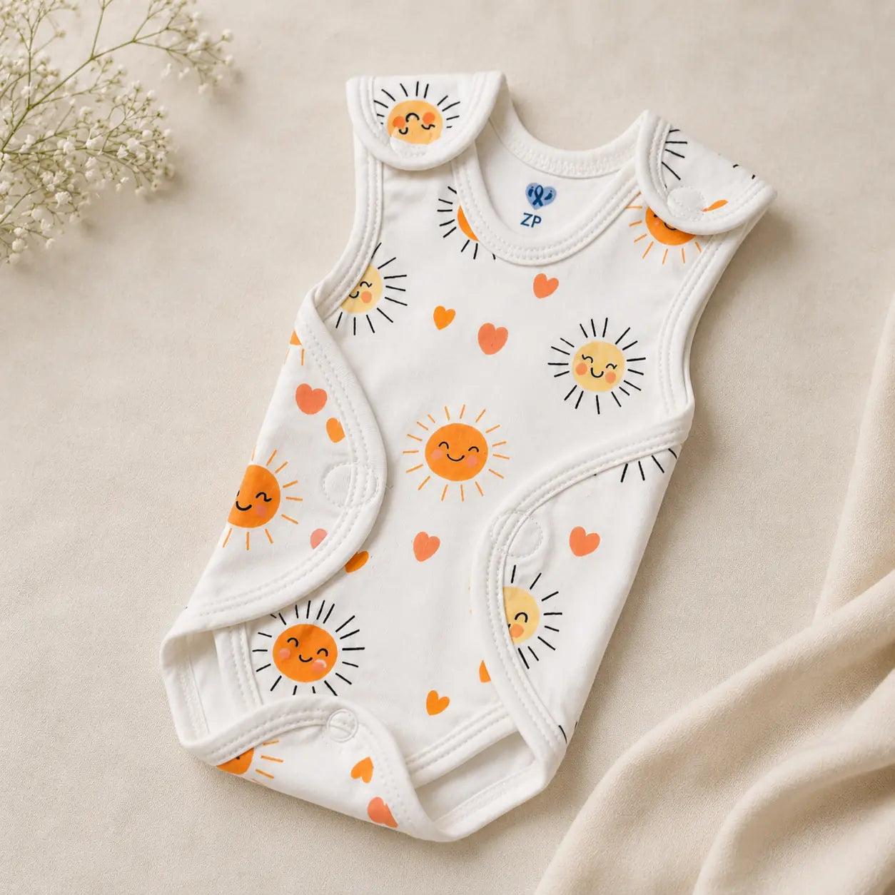 White Sun Print – Preemie / NICU Romper – View 2