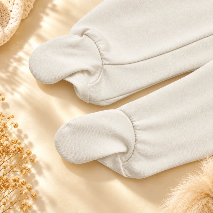 Off White | ZB Baby Romper Zipper – enclosed feet detail angle luxury gold