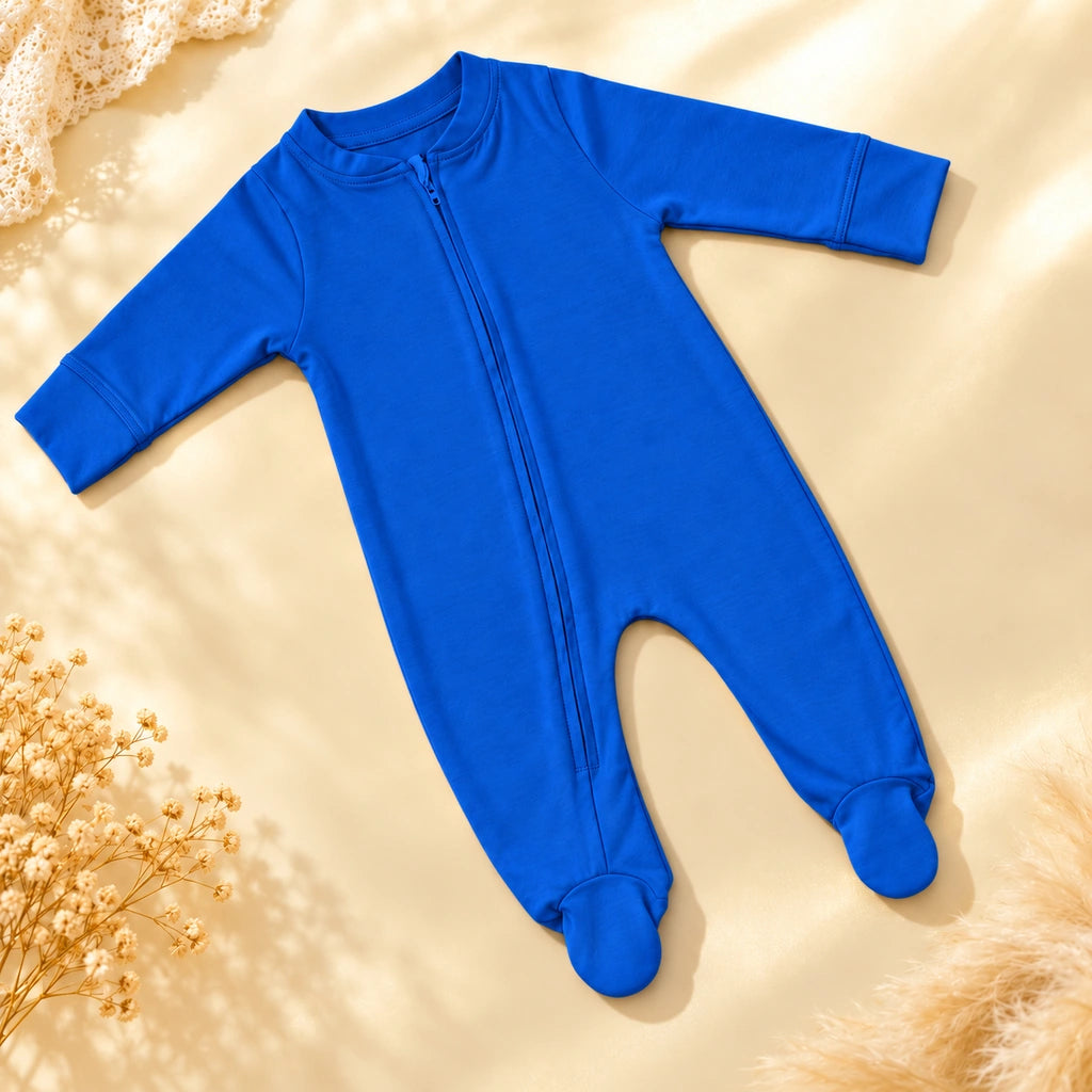 Royal Blue | ZB Baby Romper Zipper – angled full luxury gold