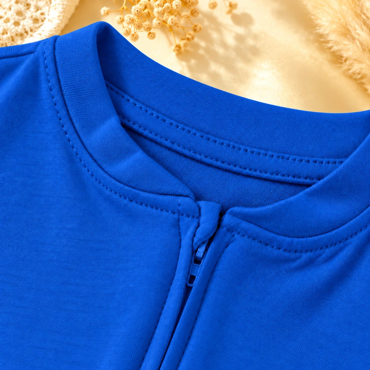 Royal Blue | ZB Baby Romper Zipper – zipper neck detail angle luxury gold