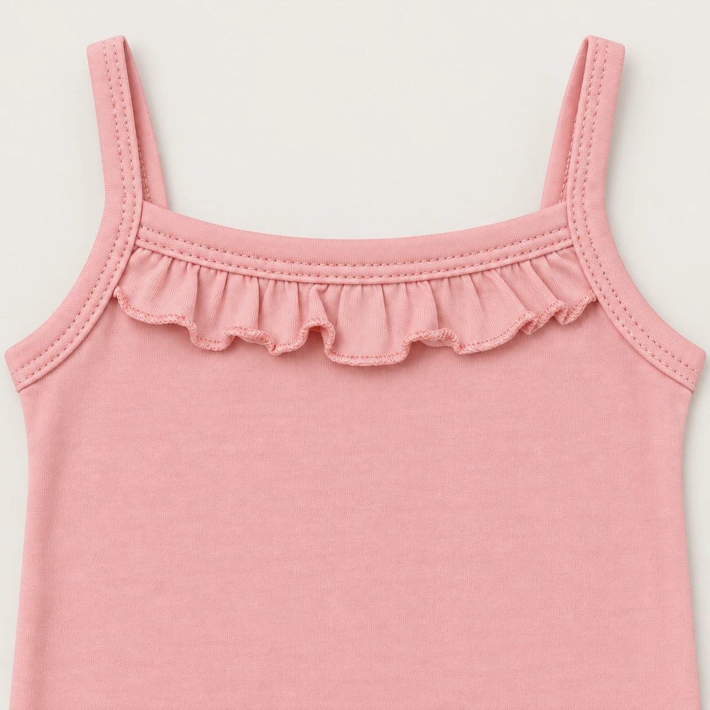 Crystal Rose | ZB Sleeveless Lace Bodysuit – ruffle strap detail warm