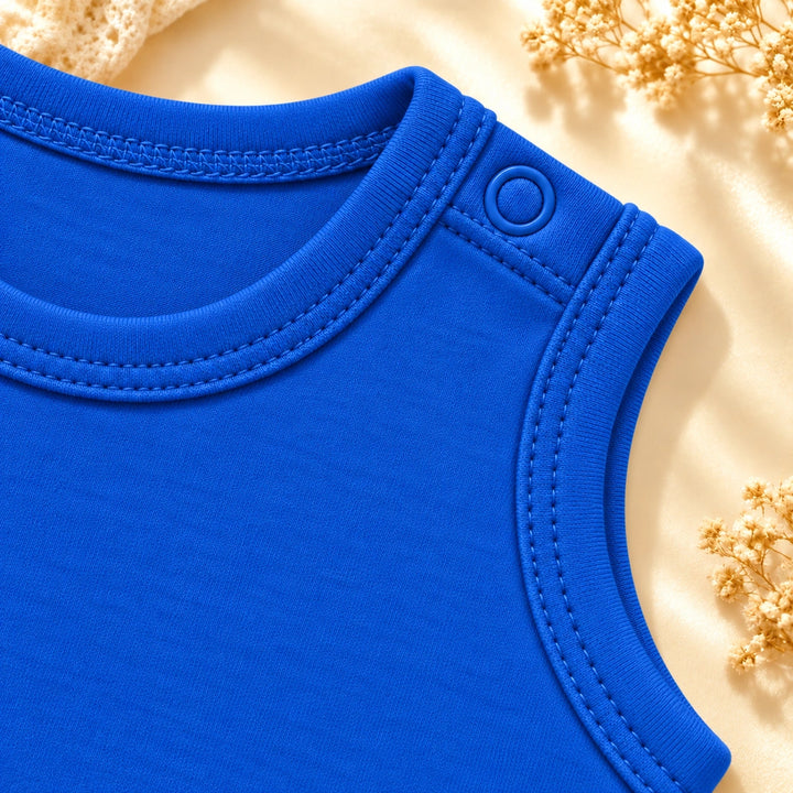 Royal Blue | ZB Bodysuit Sleeveless – shoulder snap detail angle luxury gold