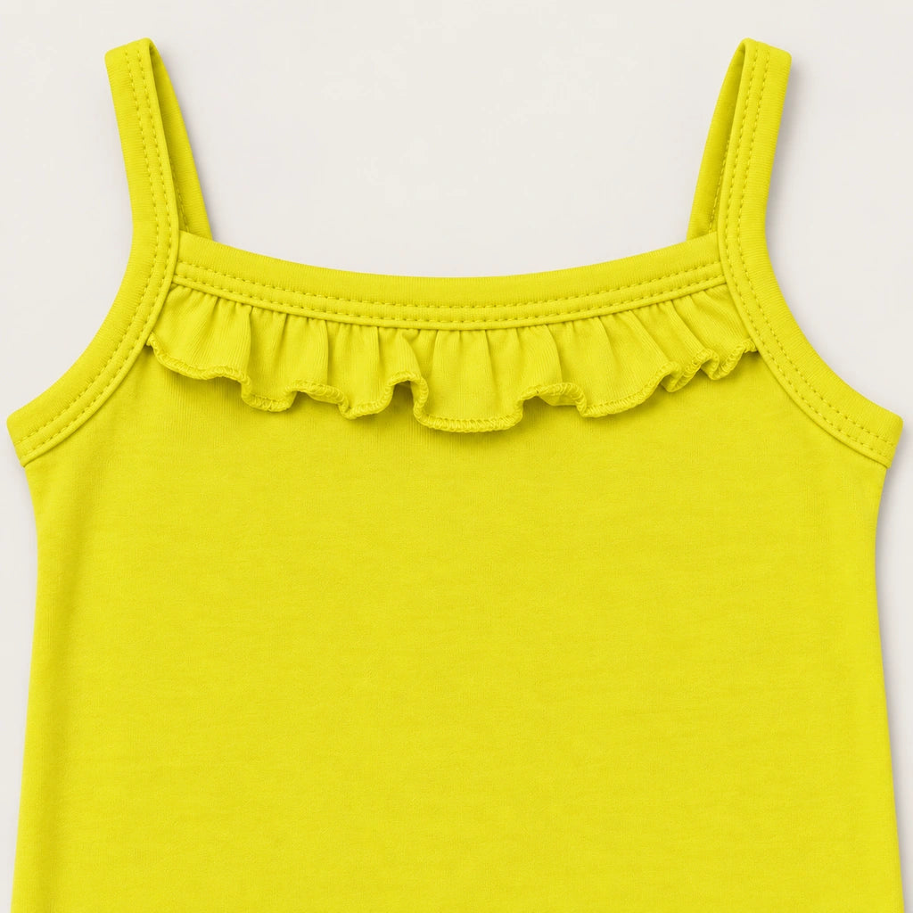 Lemon | ZB Sleeveless Lace Bodysuit – ruffle strap detail warm