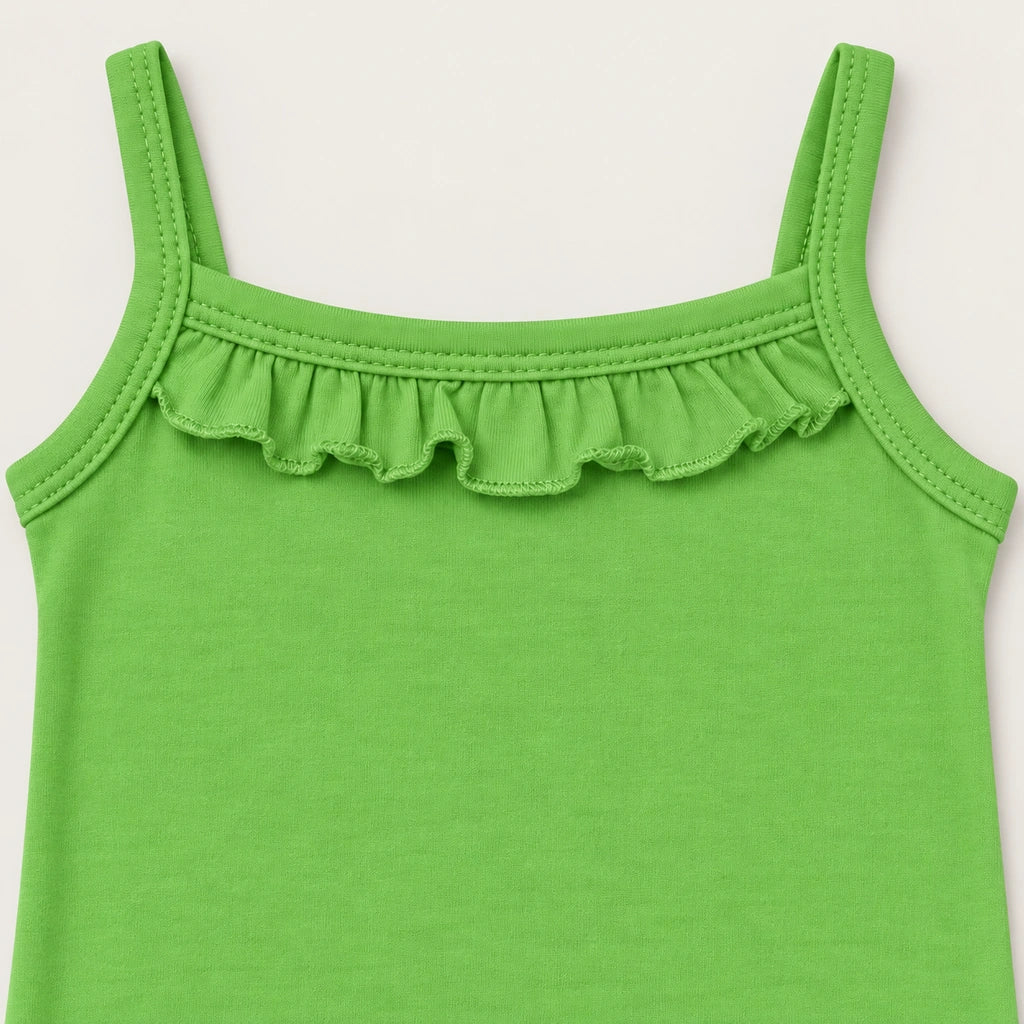 Parrot Green | ZB Sleeveless Lace Bodysuit – ruffle strap detail warm