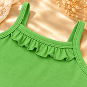 Parrot Green | ZB Sleeveless Lace Bodysuit – ruffle strap detail angle luxury gold
