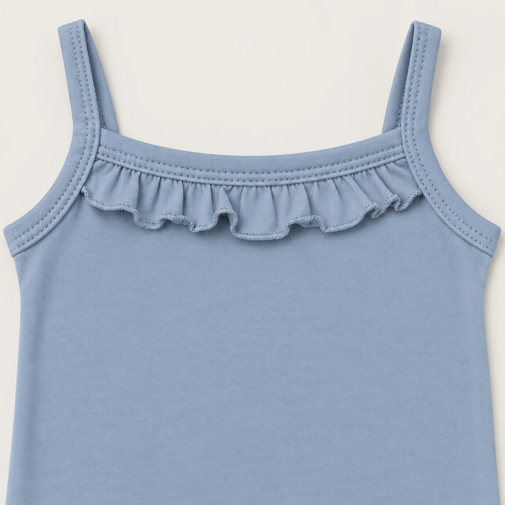Summer Song | ZB Sleeveless Lace Bodysuit – ruffle strap detail warm