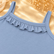Summer Song | ZB Sleeveless Lace Bodysuit – ruffle strap detail angle luxury gold
