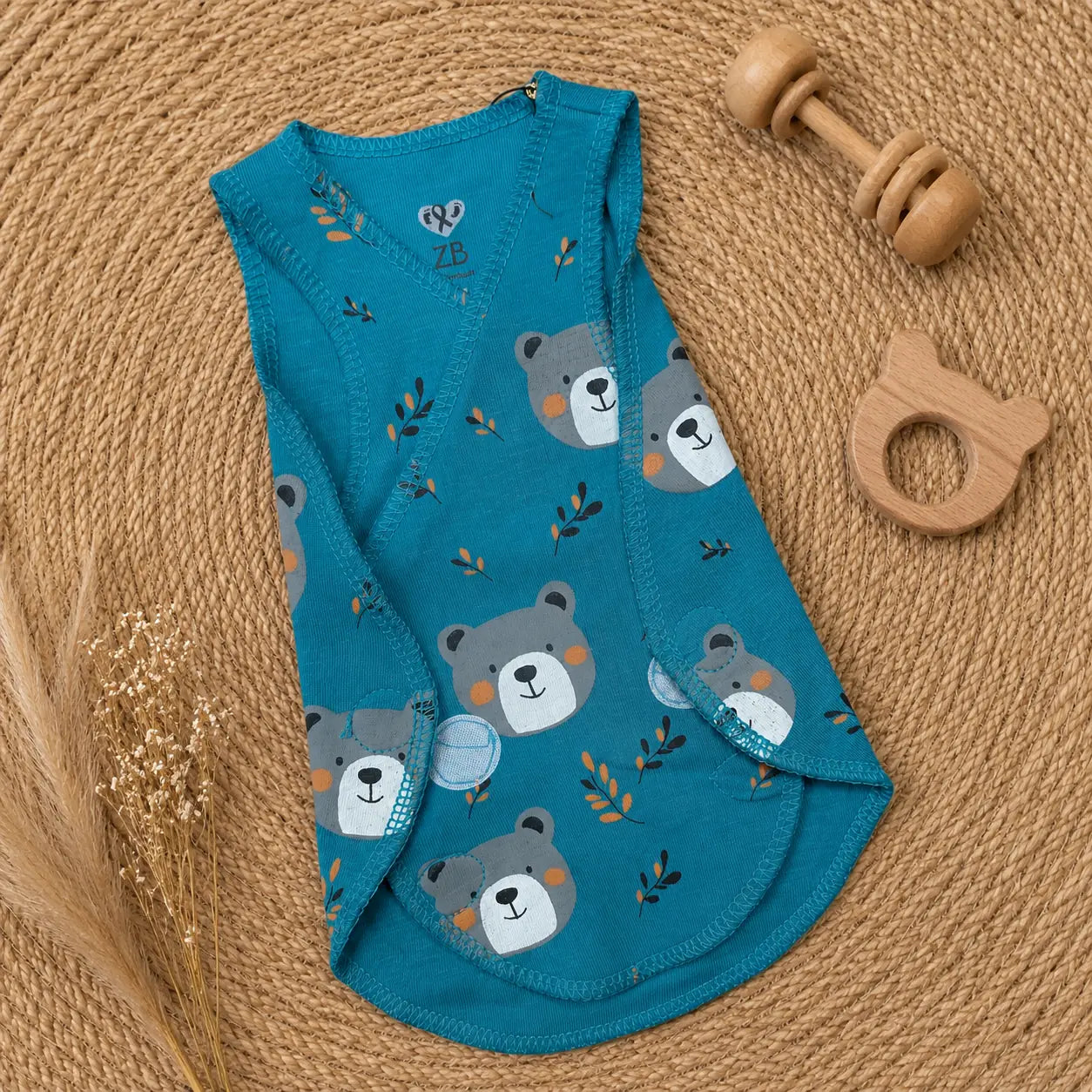 Teal Teddy Bear Print – Preemie / NICU Sleeveless Shirt – View 3