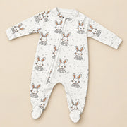 Tiny Bunny | ZB bunny-print footed zipper baby romper, alternate view 1