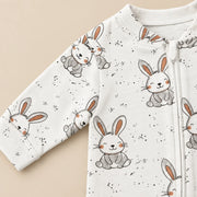 Tiny Bunny | ZB bunny-print footed zipper baby romper, alternate view 2
